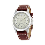 Hamilton Khaki Field King Automatic Watch – Swiss Made, 40mm Stainless Steel, Beige Dial, Brown Leather Strap