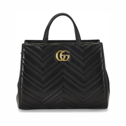 Gucci Pre-Loved GG Marmont Small Top Handle Bag – Black Chevron Leather