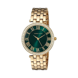Anne Klein Women’s Premium Crystal Accented Gold-Tone Bracelet Watch – Green Dial (AK/2230GNGB)
