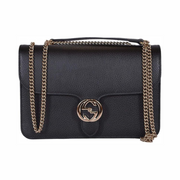 Gucci Women’s Interlocking GG Black Leather Crossbody Purse – Gold Chain Shoulder Bag, Made in Italy
