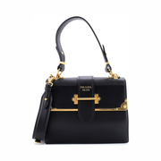 Pre-Loved Prada Cahier Medium Convertible Shoulder Bag – Black City Calf & Saffiano Leather