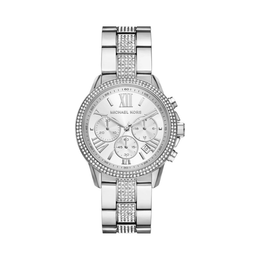 Michael Kors Brynn Women’s Chronograph Watch – 40mm Silver Stainless Steel with Pavé Crystal Accents | Quartz Movement