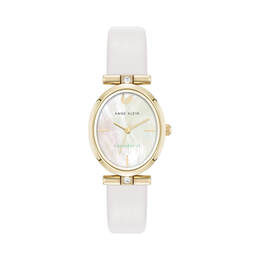 Anne Klein Women's Premium Crystal Accented Sustainable Leather Strap Watch – Mother-of-Pearl Dial