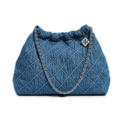 Tory Burch Fleming Soft Denim Drawstring Bag – Quilted Design, Chain Strap, Designer Women’s Shoulder Handbag