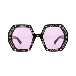 Gucci Black/Ivory Square-Rectangle Sunglasses with Pink Lenses – Luxury Italian Acetate Frame