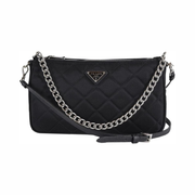 Prada Quilted Tessuto Nylon Chain Convertible Shoulder Bag – Black Designer Crossbody 1BH026