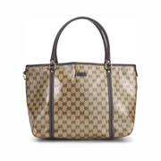 Gucci Pre-Loved Joy Tote – Brown GG Crystal Canvas with Leather Trim