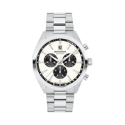 Movado Heritage Datron Men’s Watch | Swiss Quartz Chronograph, 41mm Ivory Dial, Stainless Steel Bracelet