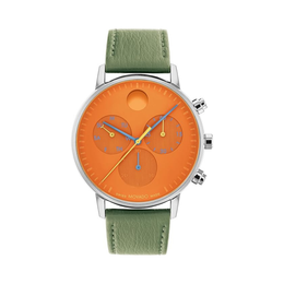 Movado Face Chronograph Watch – 43mm Swiss Quartz, Vegan Leather Strap, Minimalist Luxury Unisex Timepiece