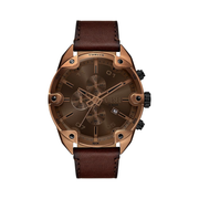 Diesel Spiked Men’s Chronograph Watch – 49mm Brown Stainless Steel Case with Brown Leather Strap (Model DZ4698)