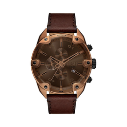 Diesel Spiked Men’s Chronograph Watch – 49mm Brown Stainless Steel Case with Brown Leather Strap (Model DZ4698)