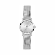 GUESS Ladies 25mm Silver-Tone Watch – Silver Dial, Stainless Steel Bracelet, Water-Resistant
