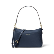 Michael Kors Jet Set Medium Top Zip Pochette Crossbody Bag – Gold-Tone Hardware / Milano Nylon / Navy