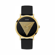GUESS Iconic Studded Black & Gold-Tone Logo Silicone Watch | 44mm Stainless Steel Case (Model: U1161G2)
