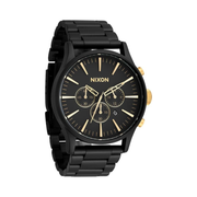 Nixon Sentry Chrono Men’s Watch – 42mm Analog, Matte Black/Gold, 100m Water Resistant, Stainless Steel Band