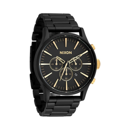 Nixon Sentry Chrono Men’s Watch – 42mm Analog, Matte Black/Gold, 100m Water Resistant, Stainless Steel Band