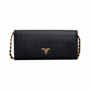 Prada Women's Black Vitello Move Leather Chain Wallet Crossbody Bag – Designer Clutch 1MT290