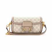 Gucci Pre-Loved Horsebit 1955 GG Coated Canvas & Leather Shoulder Bag – East West, Neutral