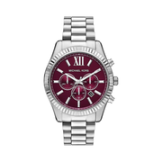 Michael Kors Lexington Men’s Chronograph Watch – Stainless Steel 44mm with Red Dial | MK9242