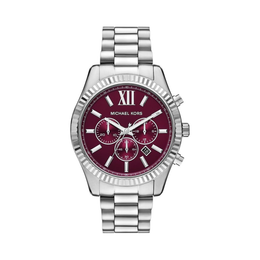 Michael Kors Lexington Men’s Chronograph Watch – Stainless Steel 44mm with Red Dial | MK9242