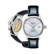 Seiko Presage Cocktail Time Men’s Automatic Watch – Stainless Steel Case, Patterned Silver Dial, Golden Numerals, 4R35 Movement, 50m Water Resistance