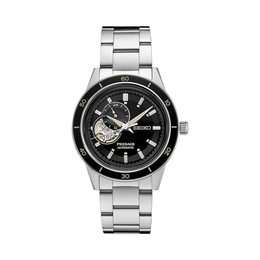 Seiko SSA425 Presage Men’s Automatic Watch – Black Open-Aperture Dial, Stainless Steel Case & Bracelet, 4R39 Movement, 50m Water Resistant