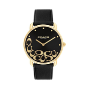 Coach Elliot Women's Black/Gold Leather Strap Watch – 36mm Quartz Timepiece