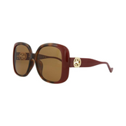 Gucci Square/Rectangle Sunglasses – Havana Burgundy Frame with Brown Lenses, 57mm