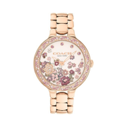 Coach Chelsea Women's 36mm Rose Gold Quartz Watch – Floral Sunray Dial & Crystal-Set Bezel
