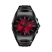 Diesel D-Curve Men’s Chronograph Watch – Black Stainless Steel with Red-Black Sunray Dial | Model DZ4696 | 48mm