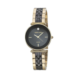 Anne Klein Women's Genuine Diamond Ceramic Bracelet Watch – Black & Gold, 30mm