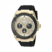 GUESS Men’s Stainless Steel Quartz Watch – Black/Gold Tone, Multifunction Dial, Water Resistant