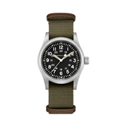 Hamilton Khaki Field Mechanical 38mm Watch – Swiss Made, Stainless Steel Case, Black Dial, Green NATO Strap