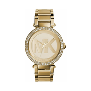 Michael Kors Parker Women’s Pavé Crystal Stainless Steel Watch – Gold Logo (39mm)