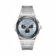 GUESS Gc Silver-Tone and Light Blue Multifunction Watch for Men – Chronograph with Stainless Steel Bracelet