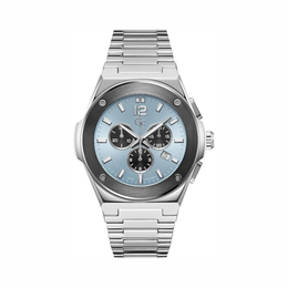 GUESS Gc Silver-Tone and Light Blue Multifunction Watch for Men – Chronograph with Stainless Steel Bracelet