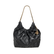 Tory Burch Fleming Mini Hobo Bag – Black Lamb Leather, Gold Hardware, Designer Women’s Shoulder Handbag