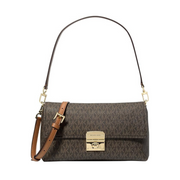 Michael Kors Addie Medium Convertible Pouchette Crossbody Bag – Signature Canvas, Brown/Acorn