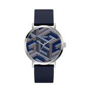 GUESS Men’s 44mm Navy & Silver-Tone Watch | Silicone Strap & Analog Dial