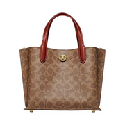 Coach Willow Tote 24 – Refined Calf Leather & Signature Canvas Carryall with Turnlock Closure
