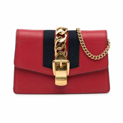 Gucci Red Sylvie Mini Handbag – Leather with Gold Chain, Made in Italy
