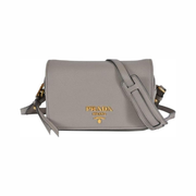Prada Vitello Phenix Leather Flap Crossbody Bag in Argilla Grey – Model 1BD163
