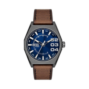Diesel Scraper Men’s Watch – Gunmetal & Brown | Stainless Steel / Leather Band | 43mm