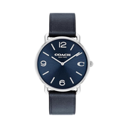 Coach Elliot Men's Quartz Watch – 36mm Stainless Steel Case with Navy Leather Strap