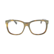 Gucci GG0047S Havana Square Sunglasses with Transparent Lenses – 56mm