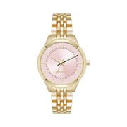 Nine West Women’s Bracelet Watch – Pink Sunray Dial with Gold-Tone Bracelet