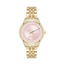 Nine West Women’s Bracelet Watch – Pink Sunray Dial with Gold-Tone Bracelet
