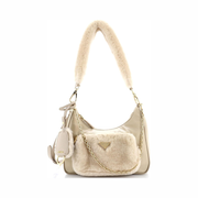 Pre-Loved Prada Front Pocket Zip Mini Shoulder Bag – Re-Nylon & Shearling, Neutral