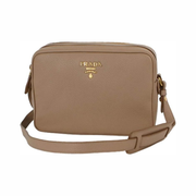 Prada Women's Beige Vitello Phenix Leather Double Zip Crossbody Bag – Luxury Designer Handbag 1BH079