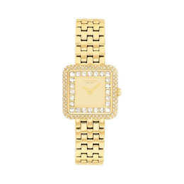 Coach Cass Women's 2H Quartz Watch – 24.2mm Square Case, Crystal-Set Bezel and Dial, Gold-Tone Link Bracelet, Elegant Modern Timepiece